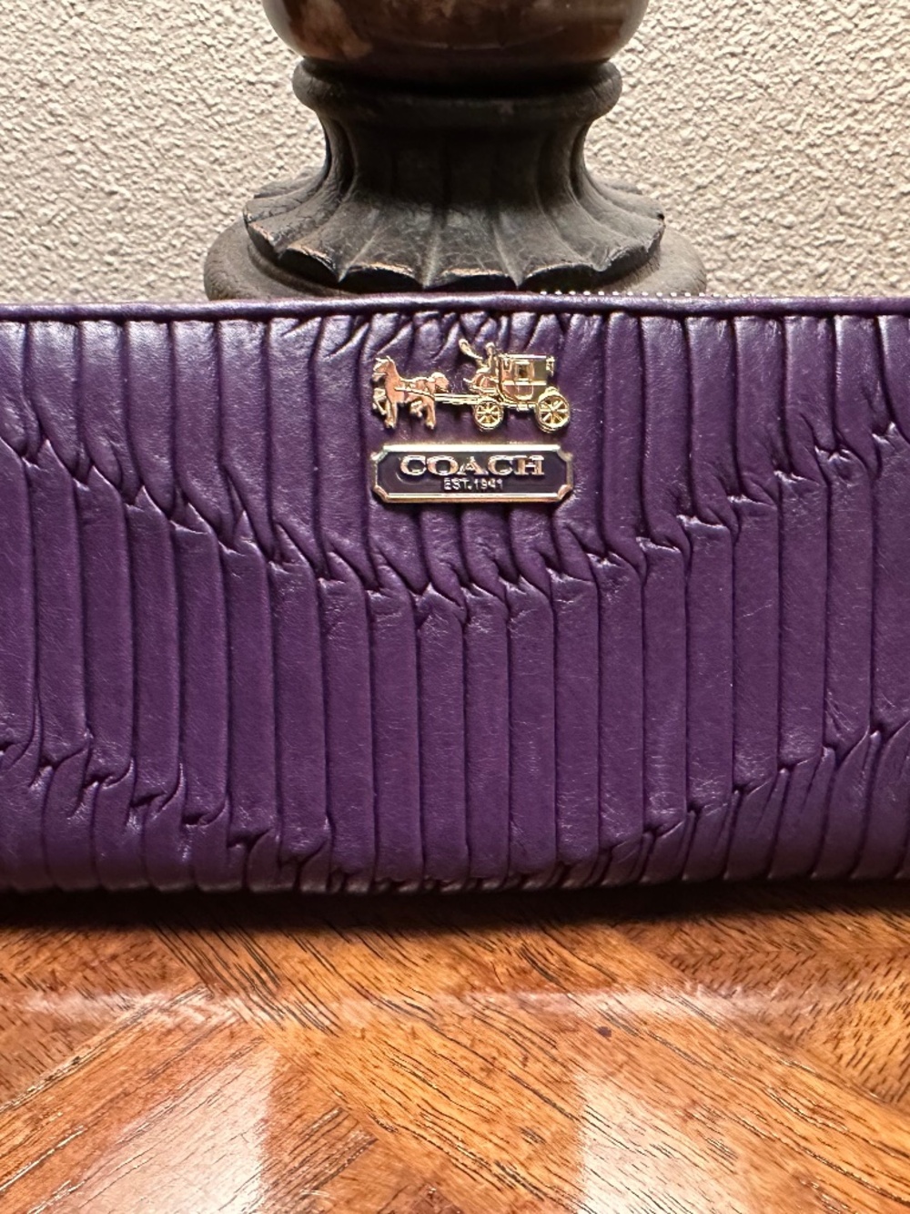 Coach 44370 Madison Gathered Purple Leather Zip Accordion Wallet MSRP $248 Rare